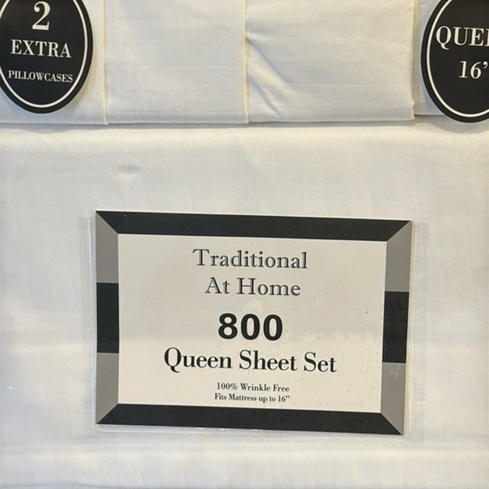 Traditional At Home 6pc Queen Sheet white as snow embossed stripes